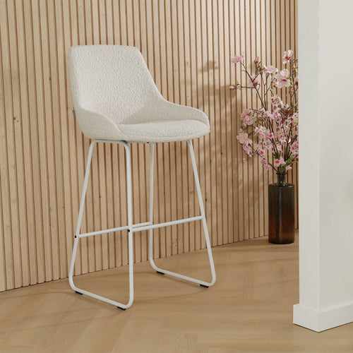 Nolon Nino-Isa Barkruk Bouclé Beige - Stof - Wit Onderstel - 75 cm - vtwonen shop