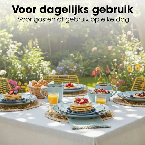 Mica Decorations Racco Serviesset 16-Delig - 4 Persoons - Ontbijtborden, Kommen en Mokken en Dinrborden - Steengoed Servies - Vaatwasserbestendige