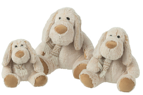 J-Line knuffel Hond + Sjaal Zittend - polyester - beige/bruin - large