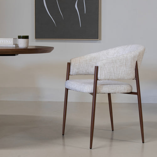 DÉJA Living Eetkamerstoel Elvia - Beige/Walnoot Stof - Set van 2