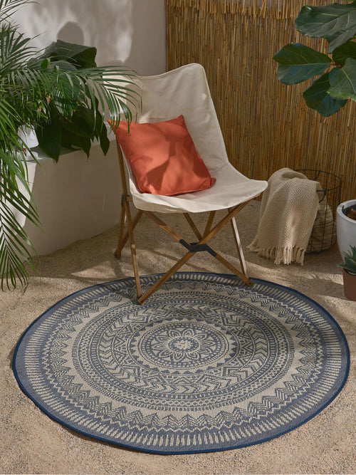 benuta binnen- en buitenkleed Metro - blauw - ø 120 cm