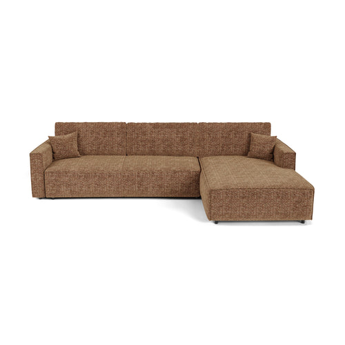 Premium Interiors - Rechthoekige hoekbank met slaapfunctie en opbergruimte  - stof met tweed-effect karamel 297cm