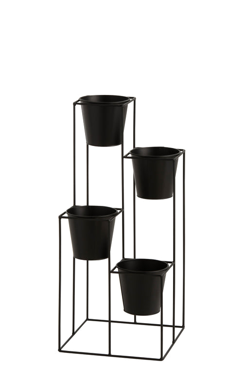 J-Line rek bloempothouder 4 Potten - metaal - zwart - small - Ø 31 cm