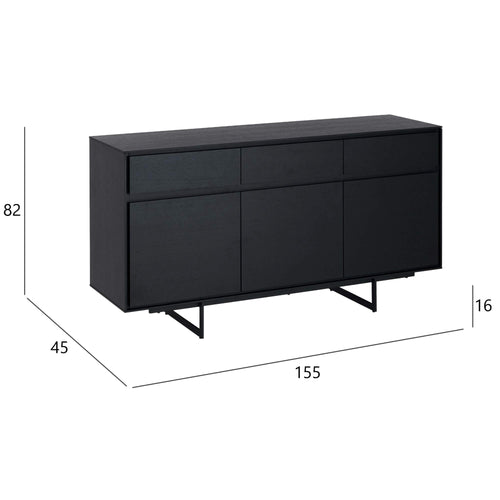 Furnhouse 3-deurs dressoir Tokyo - Zwart - MDF, zwart eikenfineer - 45x155x82