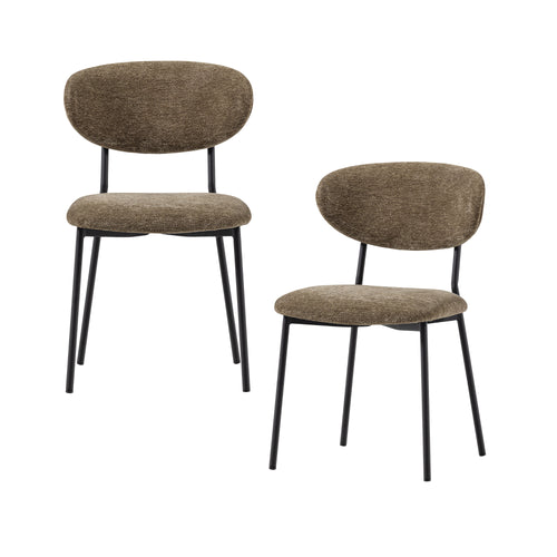 WOOOD eetkamerstoelen Kjeld - Chenille - Bruin - Set van 2