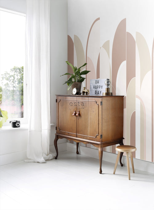 ESTAhome fotobehang art deco motief terracotta en zacht roze - 150 x 279 cm - 158959 - vtwonen shop