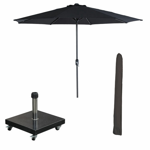 Garden Impressions stokparasol Lotus zwart Ø300 cm met 40kg Eureka voet en hoes