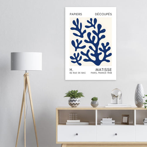 Artfulprints Poster Matisse – Coral shadows navy blue II   - A4 21x29.7 cm - Blauw