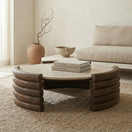 DÉJA Living Salontafel Tobo - Rond Donkerbruin/Marmer - 90x90x30cm