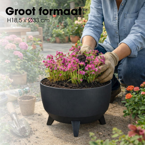Mica Decorations Doppio Plantenbak op Poten - 18,5 x Ø33 cm - Plantenbakken voor Buiten - Bloembakken voor Balkon - Gerecycled Plastic - Antraciet