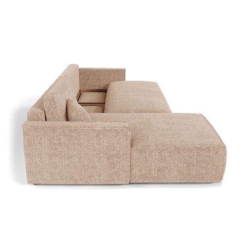 Premium Interiors - Linkshoekbank met slaapfunctie en opbergruimte  - stof met tweed-effect beige 197cm