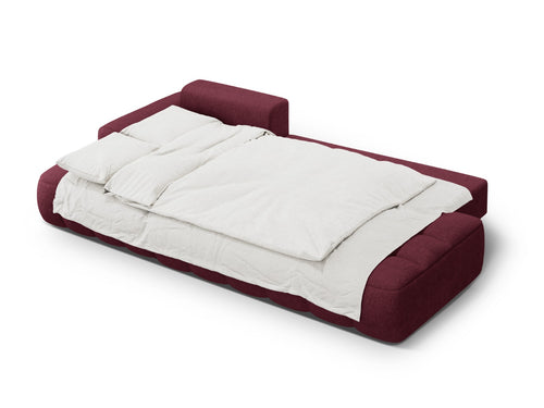 Cosmopolitan Design Uitklapbare hoekbank links met opbergdoos Linz 3-zits, structurele stof bordeaux - 142x275x84cm