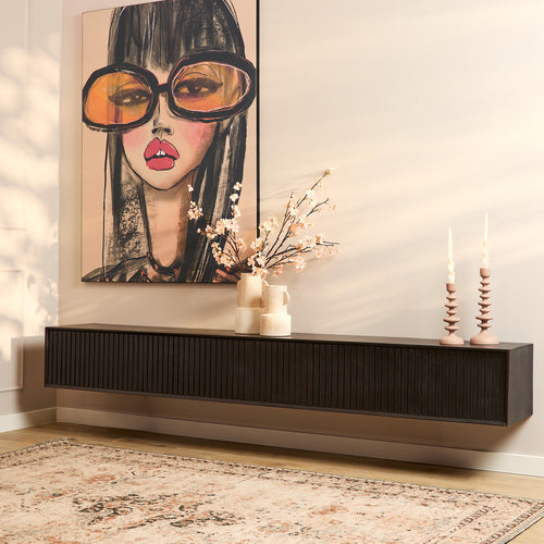 StarFurn Zwevend Tv-meubel Madison - Zwart Hout - 240x35x30cm