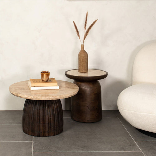 Giga Meubel Bijzettafel Aletta - Bruin/Beige - Mangohout/Travertin - 40x40cm - vtwonen shop