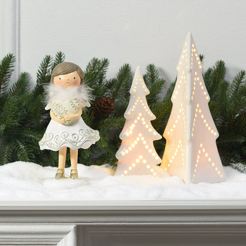 Sia Deco - Fillette kerstfiguurtje met engelenhart - Wit / 18 cm - Wit - Hars - H18 - vtwonen shop