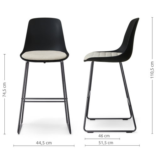 Nolon Nino-Liv barkruk zwart met naturelbeige zitkussen - zwart onderstel - 75 cm - vtwonen shop