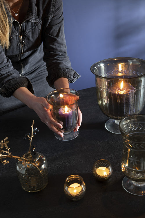 J-Line windlicht Romeins Steel - glas - small - 16 cm hoog