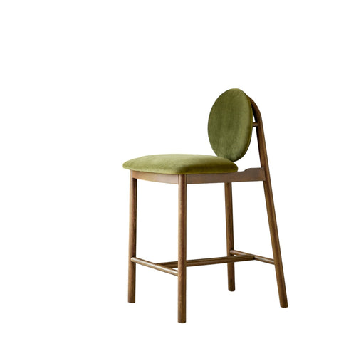Tikamoon Counterstoel in massief eikenhout en groen fluweel - Donkergroen