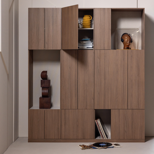 WOOOD opbergkast 80 cm Build - Walnoot Fineer - Bruin - 215x80x41