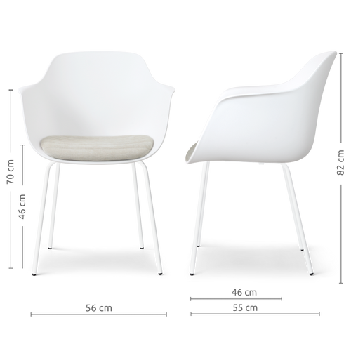 Nolon Nora-Liz eetkamerstoel wit met naturelbeige zitkussen - wit onderstel