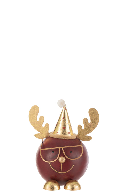 J-Line kerstfiguur Rendier Rond Kop + Bril - metaal - roest/goud - large