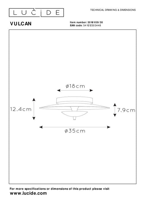 Lucide plafonnière VULCAN - Geïntegreerde LED - Zwart