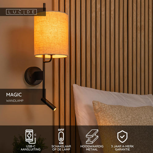 Lucide wandlamp MAGIC - 1xE27 - Zwart