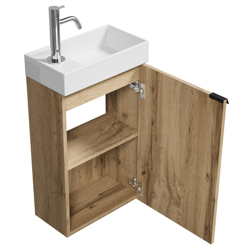 Badplaats Toiletmeubel Apollo 40 x 22 cm – Licht Eiken – Fonteinmeubel met Wastafel