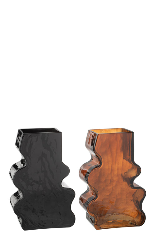 J-Line vaas Grillig  - glas - camel/donkerbruin - large - 2 stuks - 25 cm hoog