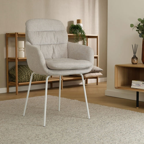 Nolon Nora-Mia Eetkamerstoel Beige - met Armleuning - Wit - vtwonen shop