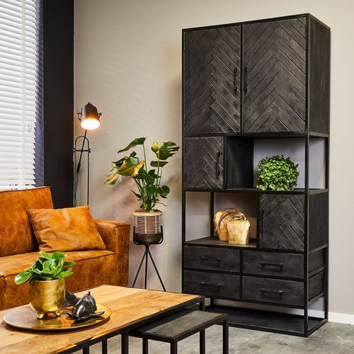 StarFurn Vakkenkast New York - Zwart Hout - 90x45x200cm - vtwonen shop