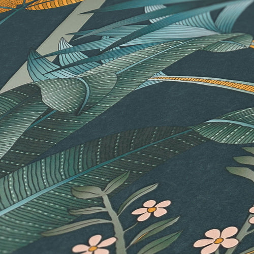 Livingwalls behang bloemmotief petrolblauw - 53 cm x 10.05 m - AS-391724 - vtwonen shop