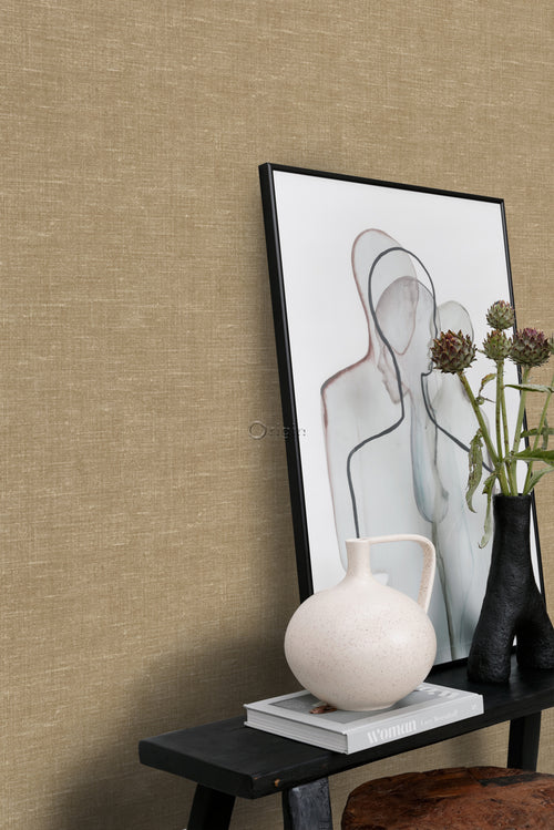 Origin Wallcoverings behang linnenstructuur donker beige - 0.53 x 10.05 m - 347862 - vtwonen shop