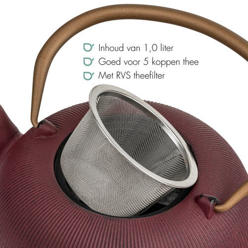 Bredemeijer - Gietijzeren theepot Sichuan - 1 liter - Plum - Met filter - vtwonen shop