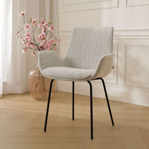 Nolon Nora-Eef Eetkamerstoel Beige Gemêleerd - met Armleuning - Zwart - vtwonen shop