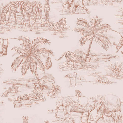 ESTAhome behang jungle dieren terracotta roze - 53 cm x 10.05 m - 139348