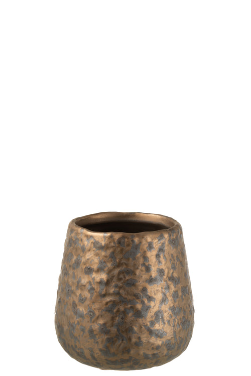 J-Line bloempot Spikkel Rond - keramiek - koper - small - 2 stuks - Ø 12 cm
