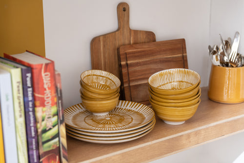 J-Line kom Jam - porselein - wit/oker - large - 2 stuks - vtwonen shop