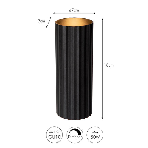 Atmooz wandlamp Ribble rond - zwart - 7 x 9 x H 18 cm - GU10