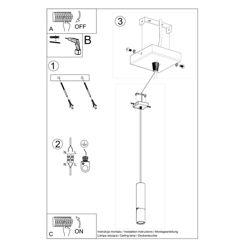Sollux Lighting Hanglamp LOOPEZ 1 zwart/chroom - 8x8x100cm