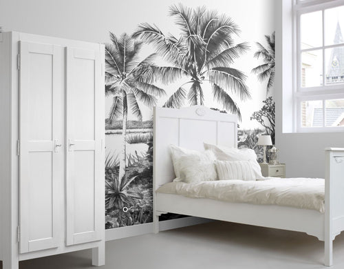 Origin Wallcoverings fotobehang landschap met palmen zwart wit - 418.5 x 279 cm - 357224 - vtwonen shop
