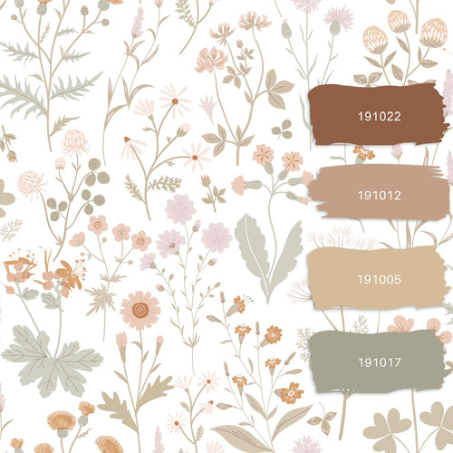ESTAhome behang veldbloemen groen en terracotta roze - 53 cm x 10.05 m - 139514