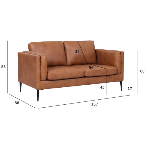 Furnhouse 2-zitsbank Valencia - Cognacbruin - Leer - 88x157x101