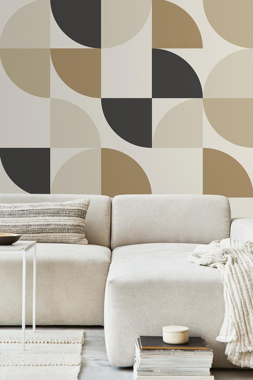 ESTAhome fotobehang geometrische vormen beige en zwart - 250 x 279 cm - 159385 - vtwonen shop