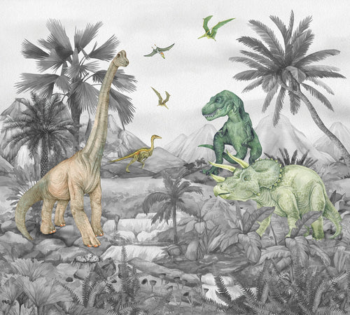 Sanders & Sanders fotobehang dinosaurussen grijs - 270 x 300 cm - 601184