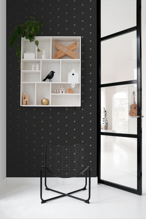 ESTAhome behang grafisch motief zwart en goud - 53 cm x 10.05 m - 139130
