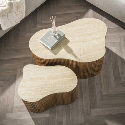 Giga Meubel Salontafel Nuovo - Organisch Beige/Hout - Set van 2