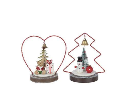 J-Line figuur Beer + Sneeuwman - multiplex - rood/wit - 2 stuks - LED lichtjes - vtwonen shop