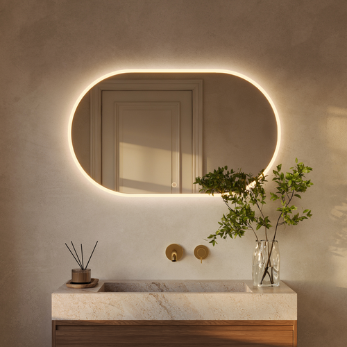 LOMAZOO badkamerspiegel Genua - met LED verlichting & spiegelverwarming - ovaal - 100 x 60 cm