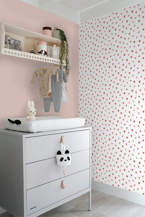 ESTAhome behang hartjes wit en roze - 50 x 900 cm - 131634 - vtwonen shop